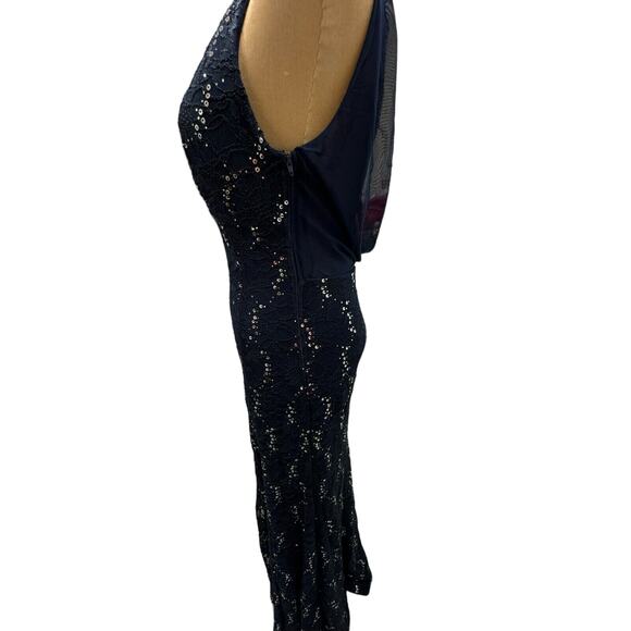 Maxi Navy Blue Windsor Sequined Prom Dress With Open Back - Picture 3 of 11